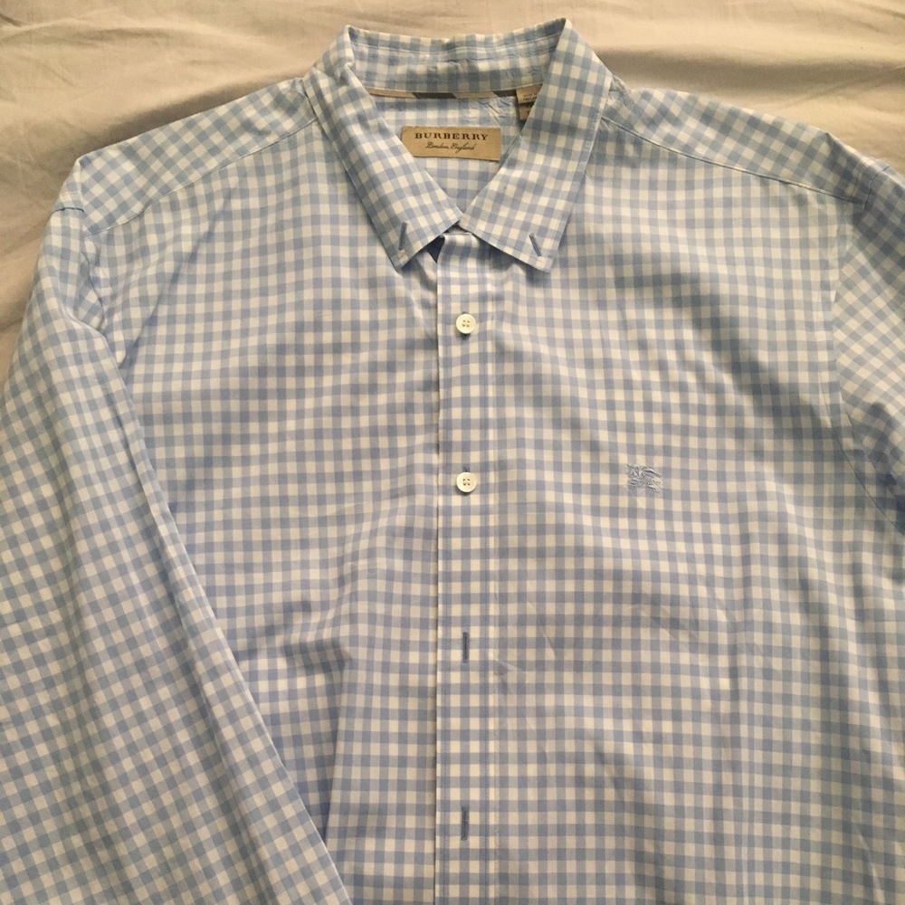 Burberry blue and white checkered dress shirt